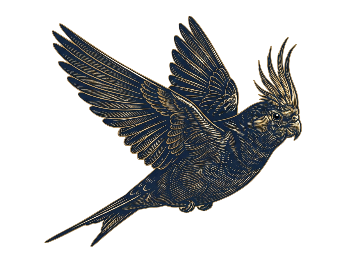 Bird illustration in RNR navy and gold
