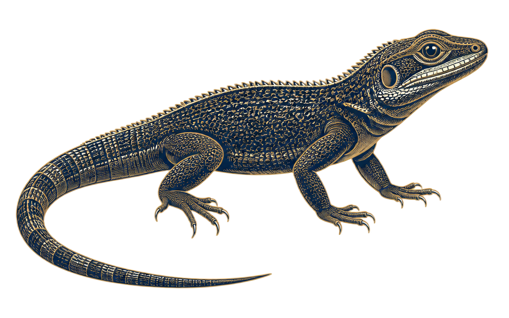Lizard illustration in RNR navy and gold